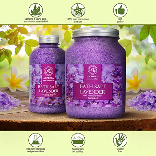 Sales de Baño Lavanda 1300g - Sales Marinas de Baño con 100% Natural Aceite Esenciale de Lavanda son Buenas para Dormir - Reducción de Estrés - Baños - Cuidado Corporal - Relajación - Aromaterapia