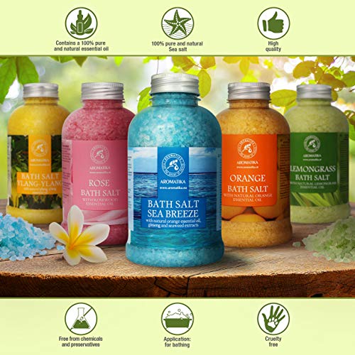 Sales Marinas de Baño 600g - con Aceite Esencial Natural de Naranja - Extractos de Ginseng y Algas