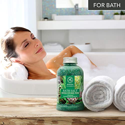Sales Marinas de Baño con Aceite Esencial de Pino de Piedra Suizo 600g - Sales de Baño Naturales - Mejor para un Buen Sueño - Alivio del Estrés - Belleza - Relajante - Baño & SPA - Cuidado Corporal
