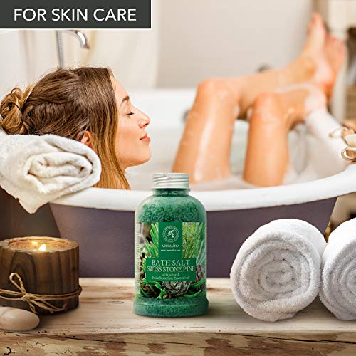 Sales Marinas de Baño con Aceite Esencial de Pino de Piedra Suizo 600g - Sales de Baño Naturales - Mejor para un Buen Sueño - Alivio del Estrés - Belleza - Relajante - Baño & SPA - Cuidado Corporal