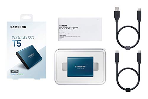 Samsung T5 500GB - Disco Estado Sólido SSD Externo (500 GB, USB), Color Azul (Ocean Blue)