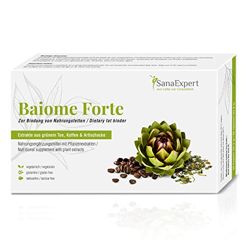 SanaExpert Baiome Forte, Quemador de Grasa, Aglutinante de Grasas, Adelgazante con Extracto de alcachofas, Extracto de semilla de café verde, Té Verde, 60 cápsulas