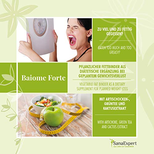 SanaExpert Baiome Forte, Quemador de Grasa, Aglutinante de Grasas, Adelgazante con Extracto de alcachofas, Extracto de semilla de café verde, Té Verde, 60 cápsulas