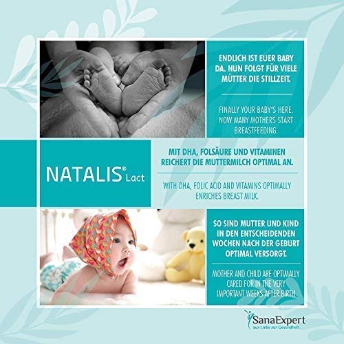 SanaExpert Natalis Lact, 90 cápsulas, preparación combinada para la lactancia después del embarazo con vitaminas DHA Ácido fólico, Luteína, Hinojo, Fenogreco.