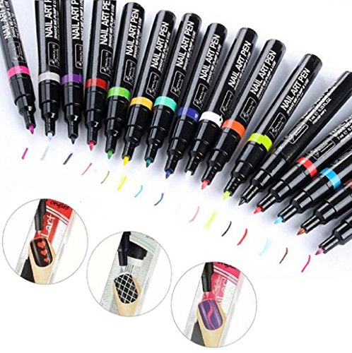Sannysis Set de uñas 16 Color Pincel Brocha Pintauñas con Pintura Pintar Gel UV Nail Art Pen Painting Design para Manicura