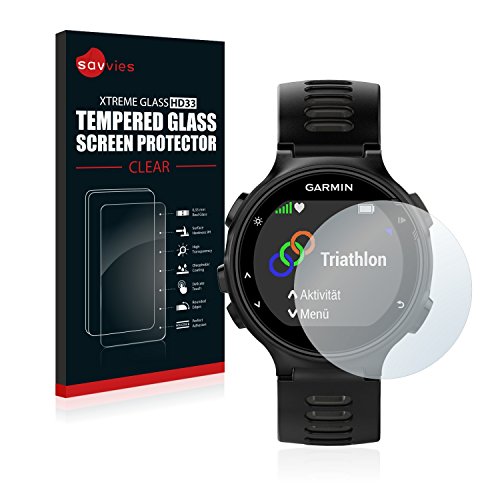 savvies Cristal Templado Compatible con Garmin Forerunner 735XT Protector Pantalla Vidrio Proteccion 9H Pelicula Anti-Huellas