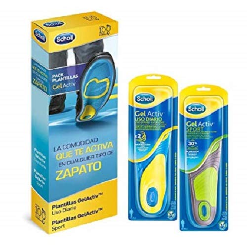 Scholl Gel Activ, pack de 2 plantillas, uso diario y sport, para hombre, talla 40-46.5, total 4 plantillas