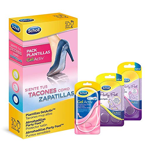 Scholl Gel Activ, pack de 3 plantillas, para tacones muy altos, protector talón y puntos sensibles, para mujer