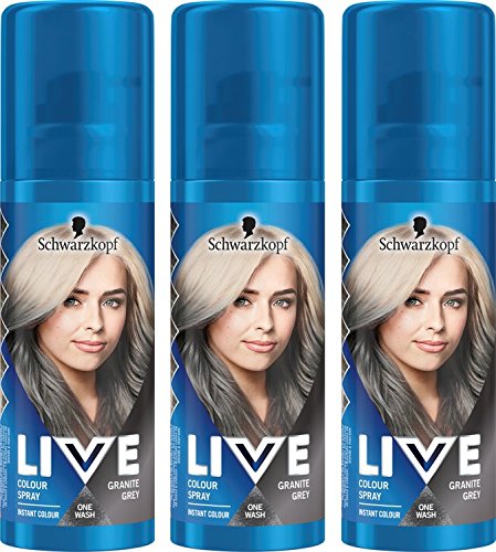 Schwarzkopf LIVE - Spray temporal para el cabello, color gris granito, 3 unidades