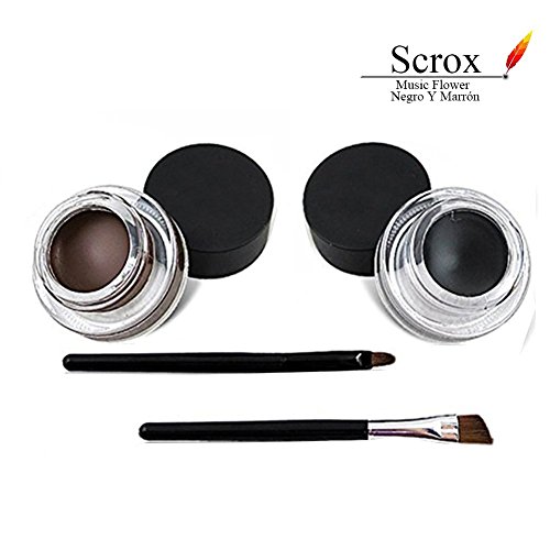 Scrox Gel Eyeliner Cosmetics 2 en 1Black y Brown Crema Eye Liner Set Water Proof Smudge Proof Delineador de Ojos Esencial para Principiantes