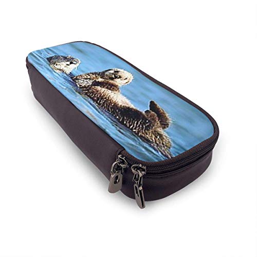 Sea Otter Pup Baby Estuche portátil para lápices Lindo bolso para bolígrafos de cuero Organizador de escritorio con cremallera Porta bolígrafos de gran capacidad
