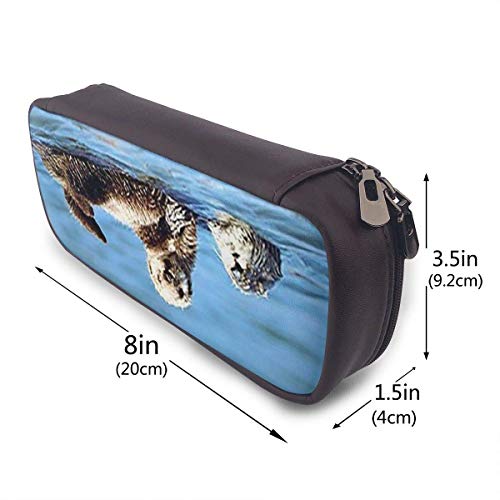 Sea Otter Pup Baby Estuche portátil para lápices Lindo bolso para bolígrafos de cuero Organizador de escritorio con cremallera Porta bolígrafos de gran capacidad