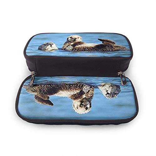 Sea Otter Pup BabyLeather Pen Estuche para lápices Bolsa con doble cremallera Caja para oficina escolar