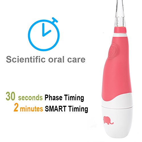 SEAGO Cepillo de dientes eléctrico accionado a batería de Sonic de la batería con la luz del LED y dos cabezas reemplazables del cepillo impermeable para el bebé 6 Month-4 años, Rosa