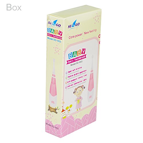 SEAGO Cepillo de dientes eléctrico accionado a batería de Sonic de la batería con la luz del LED y dos cabezas reemplazables del cepillo impermeable para el bebé 6 Month-4 años, Rosa
