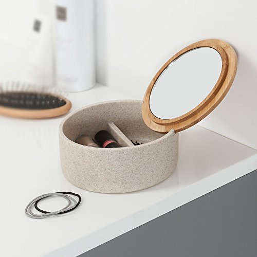 Sealskin Grace Joyero con Espejo, Polyresin, Arena, 13,3x6,5x13,3 cm