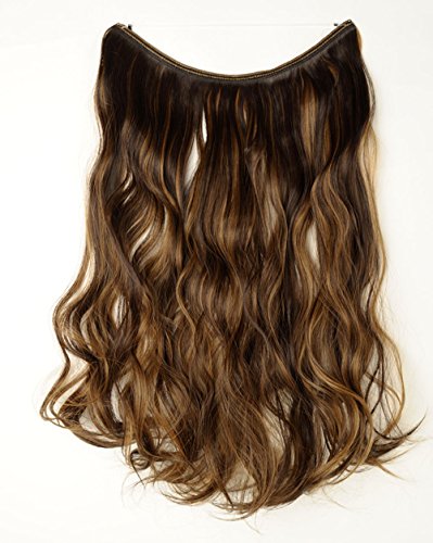 Secret Wire in Hair Extensiones de cabello con hilo invisible Ondulado Extensiones de cabello de un solo cabello 3/4 Cabeza completa Marron oscuro & café marrón