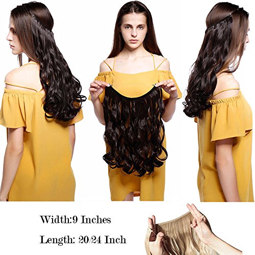 Secret Wire in Hair Extensiones de cabello con hilo invisible Ondulado Extensiones de cabello de un solo cabello 3/4 Cabeza completa Marron oscuro & café marrón