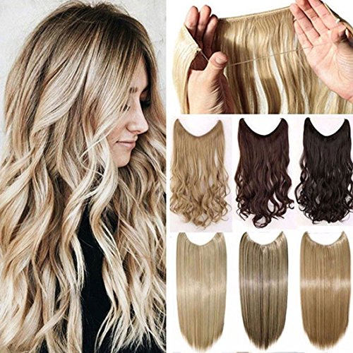 Secret Wire in Hair Extensiones de cabello con hilo invisible Ondulado Extensiones de cabello de un solo cabello 3/4 Cabeza completa Marron oscuro & café marrón