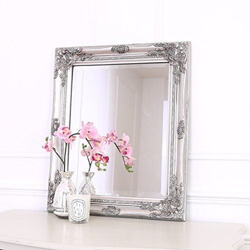 Select Mirrors Rhone Wall Mirror - Estilo barroco antiguo - Shabby Chic - Madera maciza - Acabado a mano - Plata antigua - 50 cm x 60 cm