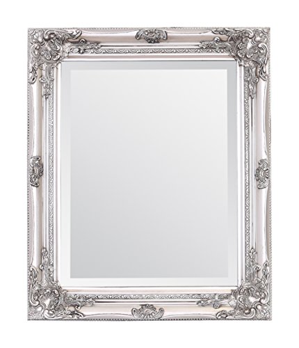 Select Mirrors Rhone Wall Mirror - Estilo barroco antiguo - Shabby Chic - Madera maciza - Acabado a mano - Plata antigua - 50 cm x 60 cm