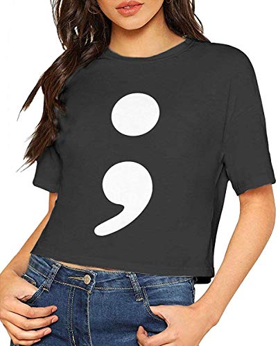 Semi Colon Womens Crop Tops Short Sleeve T Shirt, Casual Tops tee for Running, M
