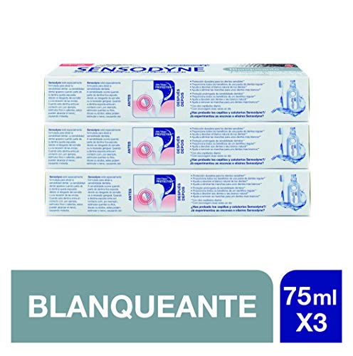 Sensodyne Pasta de Dientes Blanqueante con Flúor para Dientes Sensibles - pack de 3 x 75 ml