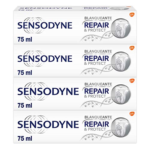 Sensodyne Repair & Protect Blanqueante - Pasta de Dientes que Alivia la Sensibilidad Dental y Ayuda a Eliminar las Manchas - Pack de 4 x 75 ml