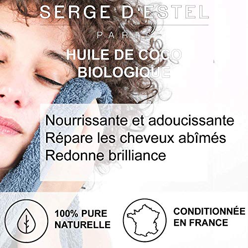 SERGE D ESTEL PARIS Aceite de Coco orgánico, 100 ml, 100% puro, aceite para el cuidado de la piel seca y el cabello seco, nutritivo, calmante, olor dulce