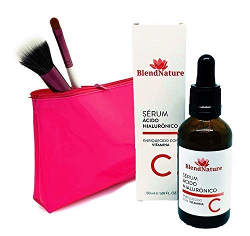 Serum Acido Hialuronico Facial Puro 100% con Vitamina C - Natural Antiarrugas Hidratante y Antiedad  - Para Rostro Cuello y Escote – Rejuvenece y Reafirma tu piel – Vegana + Regalo Neceser de Belleza.