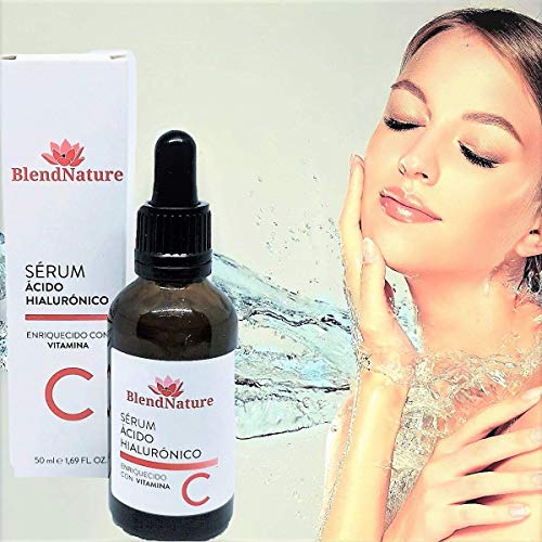 Serum Acido Hialuronico Facial Puro 100% con Vitamina C - Natural Antiarrugas Hidratante y Antiedad  - Para Rostro Cuello y Escote – Rejuvenece y Reafirma tu piel – Vegana + Regalo Neceser de Belleza.