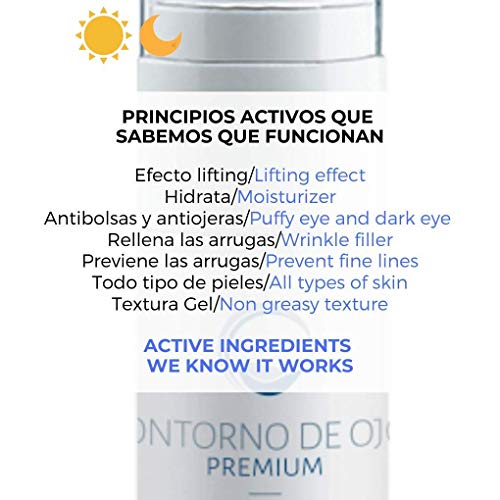 Serum Contorno de Ojos Antiarrugas Antiojeras Antibolsas Efecto Lifting que Alisa e Ilumina - Con Hialuronico Gynseng Cafeína y Eyeliss - Farmaceutico - 30 ml