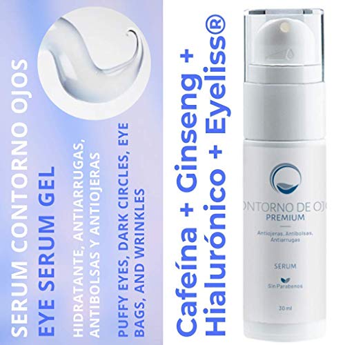 Serum Contorno de Ojos Antiarrugas Antiojeras Antibolsas Efecto Lifting que Alisa e Ilumina - Con Hialuronico Gynseng Cafeína y Eyeliss - Farmaceutico - 30 ml