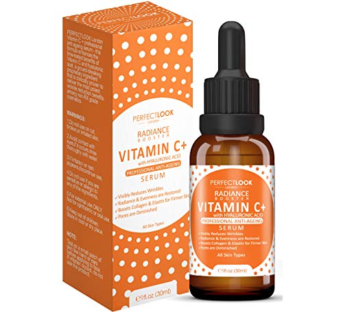 Serum Facial con Vitamina C y Ácido Hialurónico Puro - RADIANCE BOOSTER por Perfect Look London.Efecto Antiarrugas y Antiedad, Aclarará e Hidratará la piel mientras rellena esas Líneas Finas y Arrugas