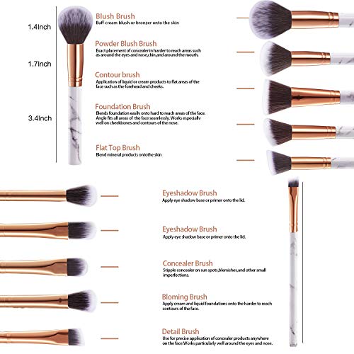 Set de brochas de maquillaje profesional Ruesious 10 piezas Pinceles de maquillaje Set Premium Synthetic Foundation Brush Blending Face Powder Blush Concealers Kit de pinceles