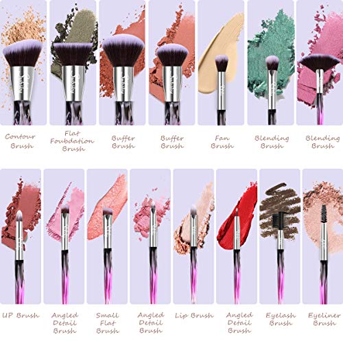Set de brochas de maquillaje profesional Subsky 15 piezas Pinceles de maquillaje Set Premium Synthetic Foundation Brush Blending Face Powder Blush Concealers Kit de pinceles