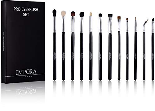 Set de Brochas para Maquillaje de Ojos por Impora London. Incluye: Brochas para Sombra de Ojos, Brocha para Mezclar, Brocha para Pliegues, Pincel Delineador y más [12 Brochas].