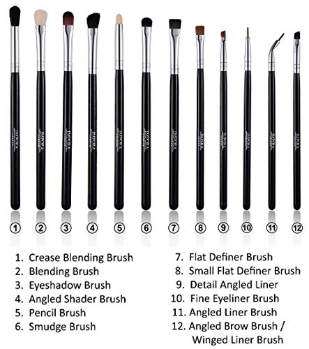 Set de Brochas para Maquillaje de Ojos por Impora London. Incluye: Brochas para Sombra de Ojos, Brocha para Mezclar, Brocha para Pliegues, Pincel Delineador y más [12 Brochas].