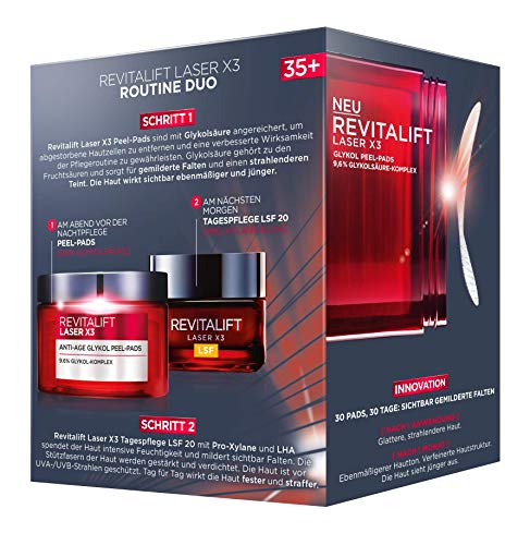 Set de cuidado facial L'Oréal Paris Revitalift Laser X3 Routine Duo, cuidado intensivo antiedad, mitiga las arrugas y proporciona una piel homogénea.