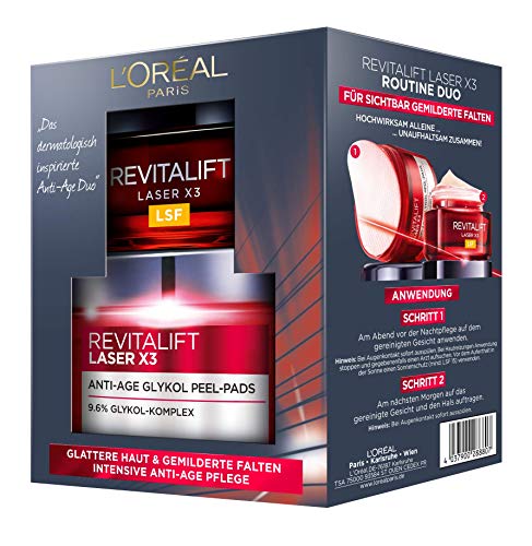 Set de cuidado facial L'Oréal Paris Revitalift Laser X3 Routine Duo, cuidado intensivo antiedad, mitiga las arrugas y proporciona una piel homogénea.