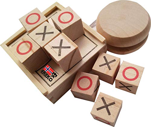 Set Ekeko 3NRAYA+ Little Boys, Pack de 2 Juegos de Madera Mini, 3 en Raya y Yoyó, en Practica Bolsa de Regalo de Algodon. Tic-TAC-Toe & Yo-yo Pack