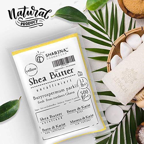 shabina Manteca de Karité unraffiniert Yellow Pure Premium 100% pura sheabu tter 500 gr, 1.1 Lb – 407