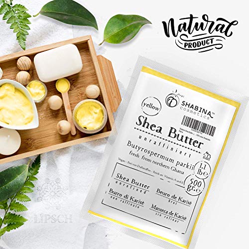 shabina Manteca de Karité unraffiniert Yellow Pure Premium 100% pura sheabu tter 500 gr, 1.1 Lb – 407