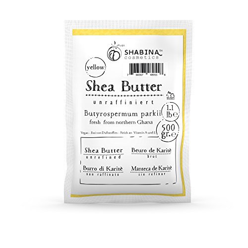 shabina Manteca de Karité unraffiniert Yellow Pure Premium 100% pura sheabu tter 500 gr, 1.1 Lb – 407