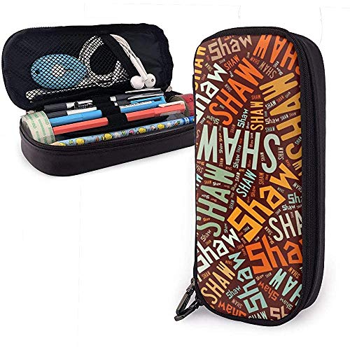 Shaw - Apellido americano Estuche de lápices de cuero de gran capacidad Estuche de lápices Estuche de papelería Organizador Bolígrafo de estudiante Bolso de papelería para estudiantes