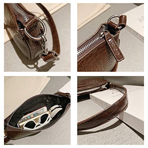 SHCONG Bolsos de Mano Para Mujer, Clutch Clásico Efecto de Cocodrilo Retro Bolso Cuero de Imitación con Cierre de Cremallera para el Bolso de la Axila (Patrón de cocodrilo marrón)