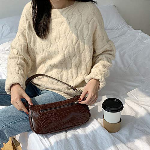 SHCONG Bolsos de Mano Para Mujer, Clutch Clásico Efecto de Cocodrilo Retro Bolso Cuero de Imitación con Cierre de Cremallera para el Bolso de la Axila (Patrón de cocodrilo marrón)