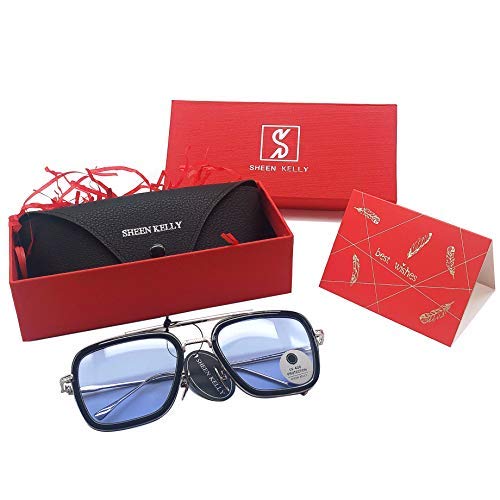 SHEEN KELLY Regalo Retro Gafas de sol Tonny Stark Marco de metal para hombres mujeres Gafas de sol Iron Man cuadradas
