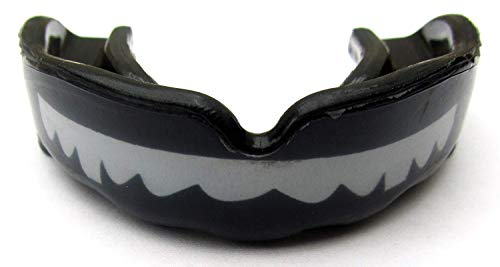 SHIHAN MOUTH GUARDS Protector bucal de (tiburón) Dientes Negro/Blanco Rugby MMA Artes Marciales Boxeo Hockey – la máxima protección – tamaño Senior
