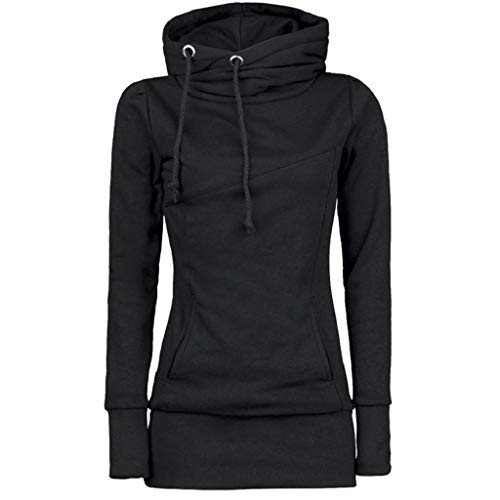 SHOBDW Mujer Liquidación Venta Sudadera con Capucha para de Color sólido Casual Fit Recta Invierno Manga Larga Tops Abrigos Chaqueta Sexy Vestidos Delgados (M, S-Negro)